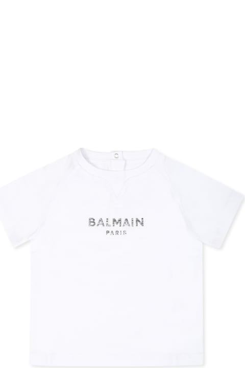 Sale for Kids Balmain White T-shirt For Baby Girl With Logo