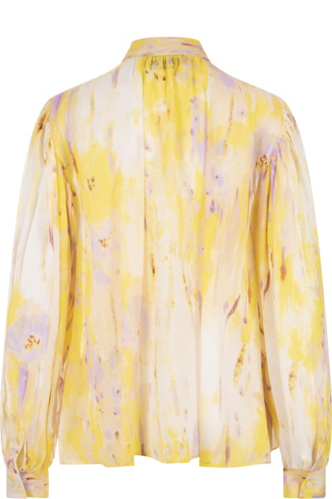 Topwear for Women MSGM Bow Shirt In Georgette With "artsy Flower" Print