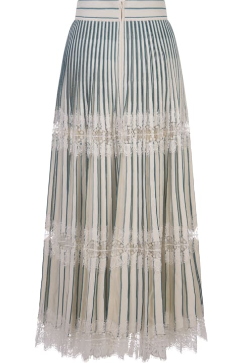 ウィメンズ新着アイテム Elie Saab Knit And Lace Midi Skirt In Bianco E Blue Gin