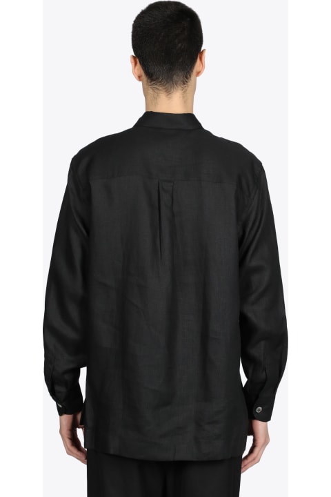 Nero Black linen polo-shirt with long sleeves
