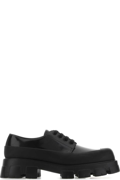 Laced Shoes for Women Prada Black Leather Lace-up Shoes