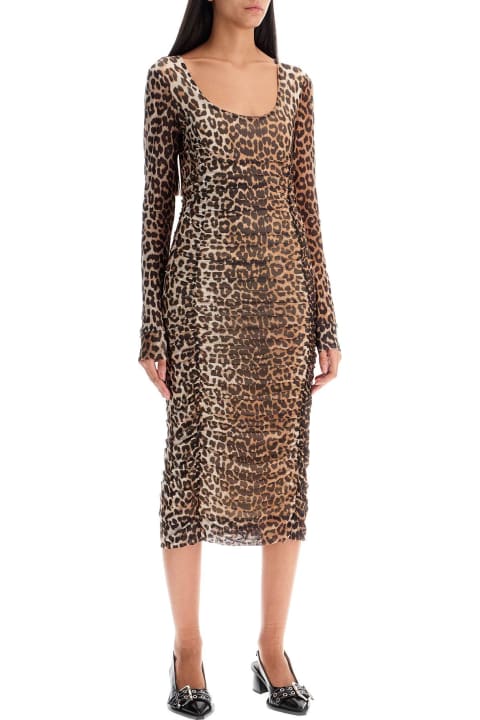 Ganni Dresses for Women Ganni 'animal Print Midi Dress In Mesh