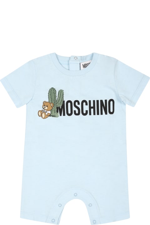 Moschino Bodysuits & Sets for Baby Girls Moschino Light Blue Babygrow For Baby Boy With Teddy Bear And Cactus