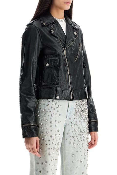 Homeware Golden Goose Shiny Black Sheepskin Biker Jacket