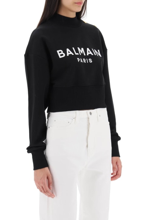 Fleeces & Tracksuits for Women Balmain Logo Cropped Sweatshirt