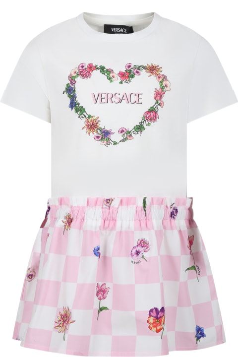 Dresses for Girls Versace White Dress For Girl With Multicolor Print