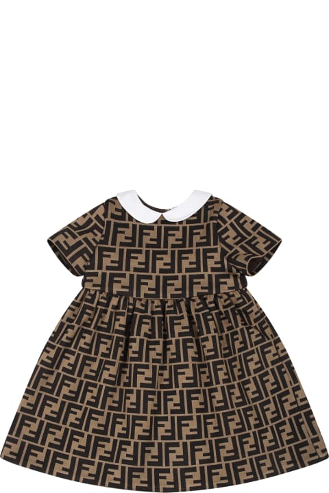 Fendi for Kids Fendi Brown Dress For Baby Girl With Double Ff