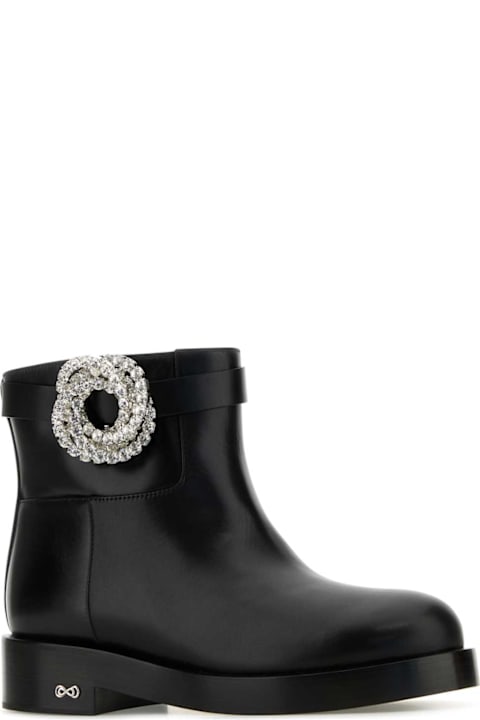 Mach & Mach أحذية برقبة لـ السيدات Mach & Mach Black Leather Galaxy Ankle Boots