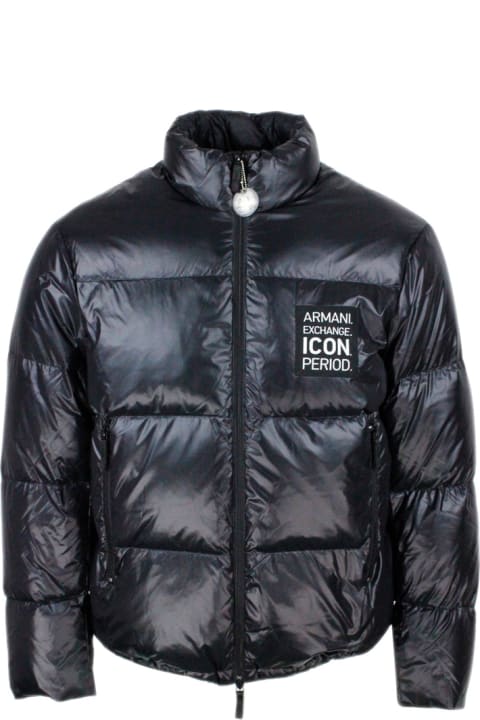 Down Jacket In Real Goose Down With Drawstring At The Bottom And Logo On The Chest