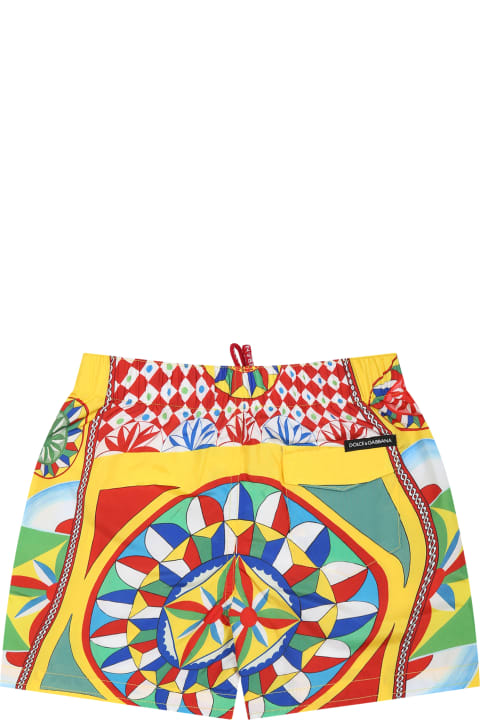 Yellow Swim Boxer For Baby Boy With Logo And Print