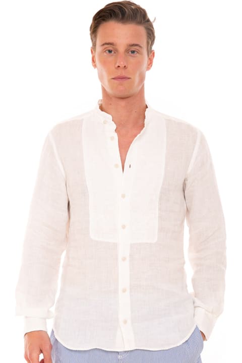 Fashion for Men MC2 Saint Barth Off White Embroidered Man Linen Shirt