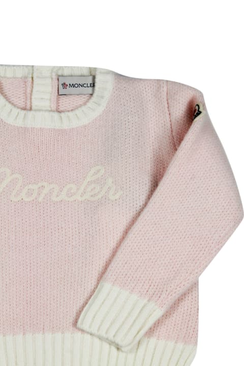 ベビーガールズ ニットウェア＆スウェットシャツ Moncler Crewneck And Long Sleeve Tricot Sweater In Soft Wool With Logo Lettering On The Chest.