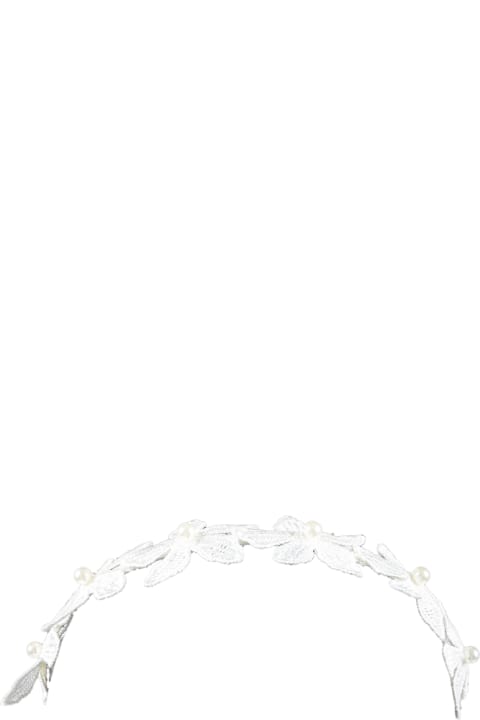White Headband For Girl With Flowers And Pearls