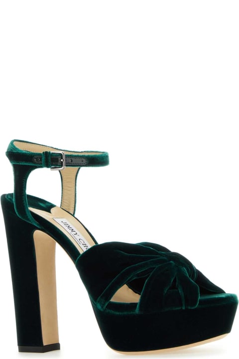 Jimmy Choo Sandals for Women Jimmy Choo Bottle Green Velvet Heloise Sandals