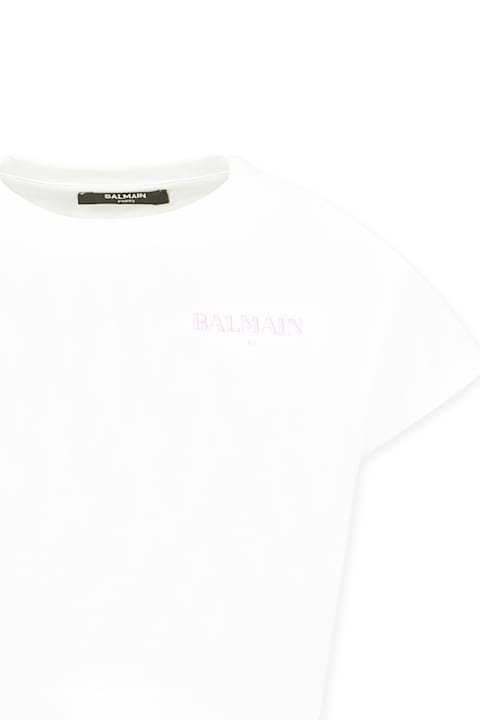 Homeware Balmain White Crop T-shirt For Girl With Logo