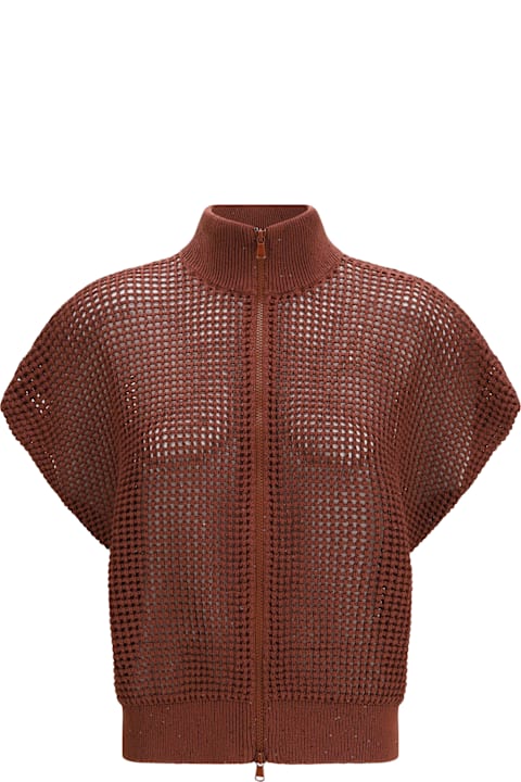 Brunello Cucinelli for Kids Brunello Cucinelli Cotton Mesh Cardigan With Dazzling Details