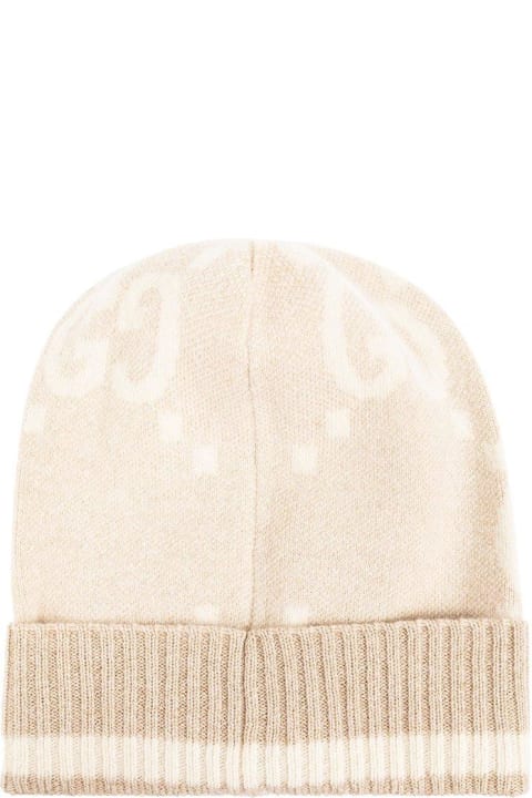 Hats for Women Gucci Gg Damier Jacquard Ribbed Knit Beanie
