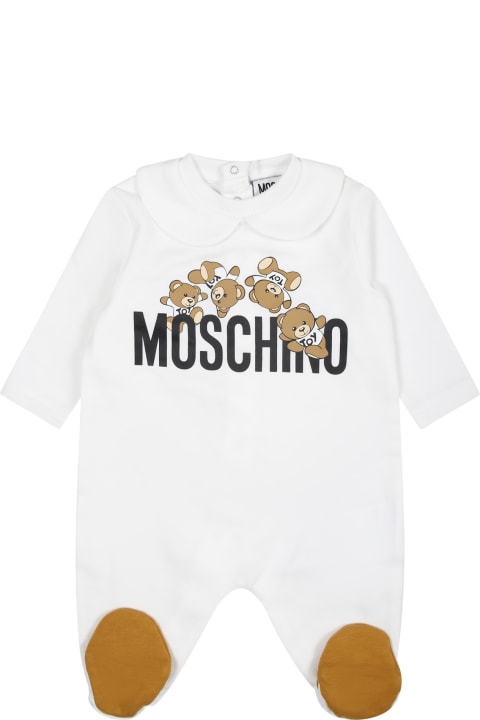 Fashion for Baby Girls Moschino White Playsuit For Babies With Logo And Teddy Bear