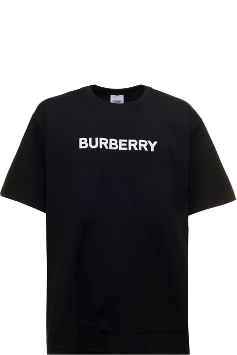 Harriston Black Cotton  T-shirt  With Logo Print Man Burberry