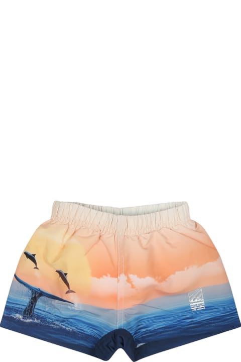 ベビーボーイズ 水着 Molo Orange Swimsuit For Baby Boy With Dolphins