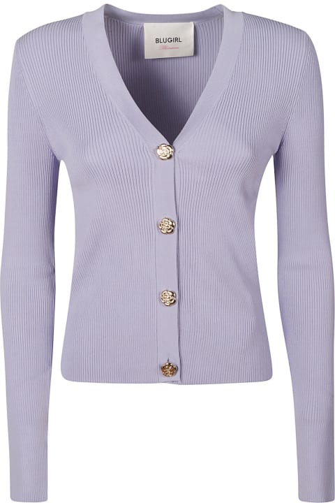 Blugirl Sweaters for Women Blugirl Floral Buttons Rib Knit Cardigan