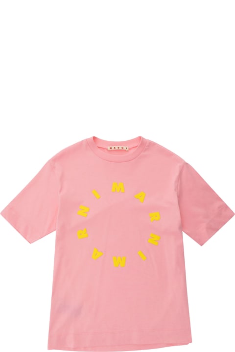 Marni Kids Marni Pink T-shirt With Contrasting Logo Print In Cotton Man