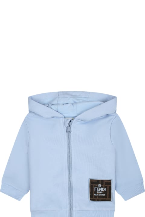 ベビーボーイズ Fendiのニットウェア＆スウェットシャツ Fendi Light Blue Sweatshirt For Baby Boy With Logo