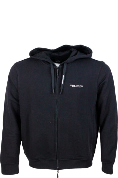 Armani Collezioni Sweaters for Men Armani Collezioni Long-sleeved Full Zip Drawstring Hoodie With Small Logo On The Chest