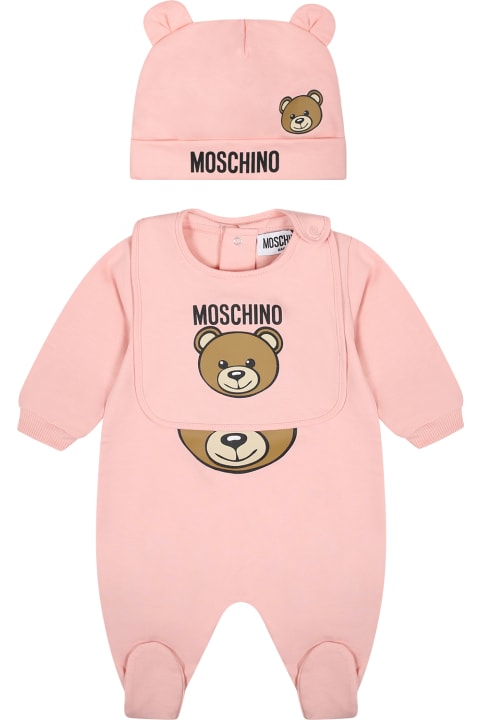 Moschino Bodysuits & Sets for Baby Boys Moschino Pink Set For Baby Girl With Teddy Bear