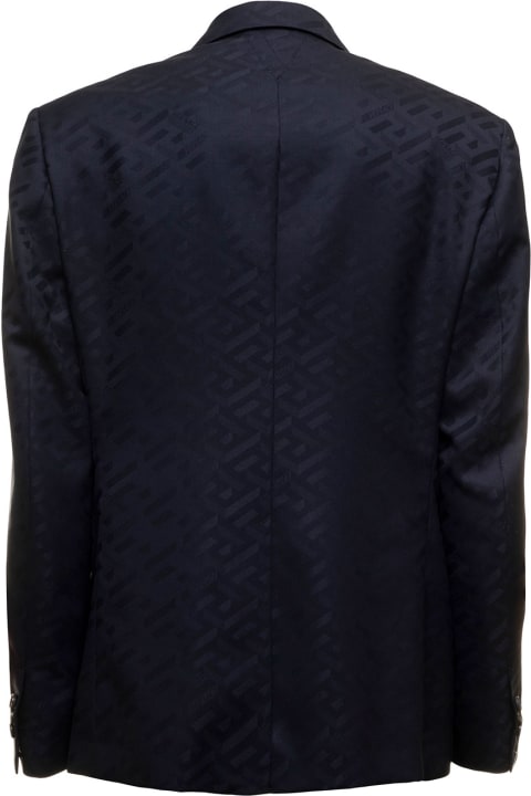 Blue La Greca Single-breasted Blazer In Jacquard Wool Versace Man