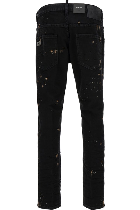 Dsquared2 Sale for Men Dsquared2 'skater' Black Five-pocket Jeans With Paint Stains In Stretch Cotton Denim Man