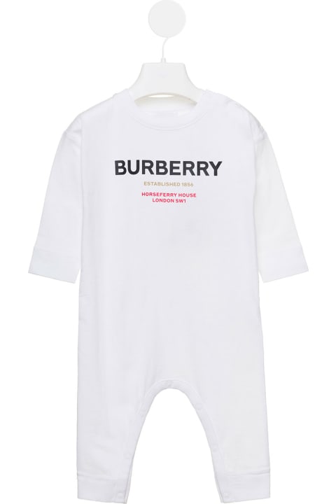 'azari' White Onesie With Contasting Logo Lettering In Cotton Baby Burberry Kids