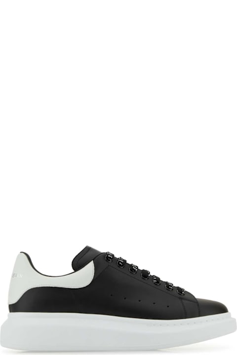 Homeware Alexander McQueen Black Leather Sneakers With White Leather Heel