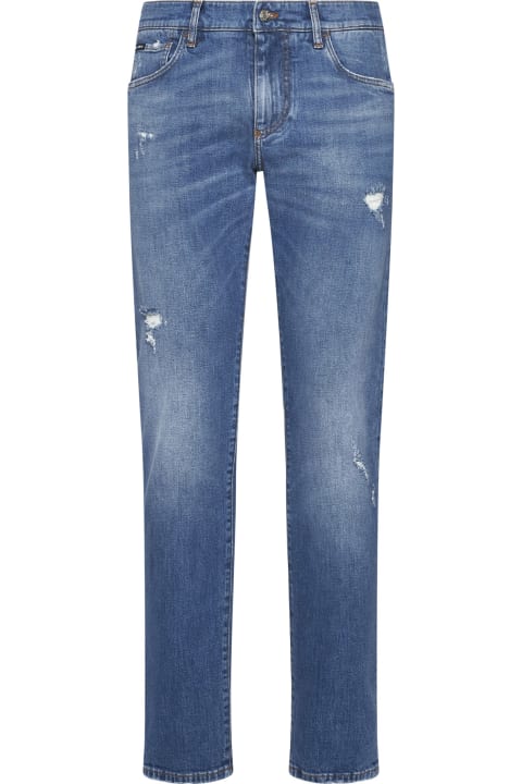 Dolce & Gabbana Jeans for Women Dolce & Gabbana Distressed Slim-fit Jeans In Cotton Denim
