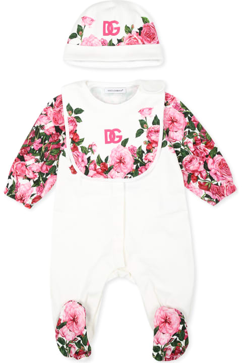 Dolce & Gabbana Bodysuits & Sets for Baby Girls Dolce & Gabbana White Babygrow Set For Baby Girl With Logo Dg