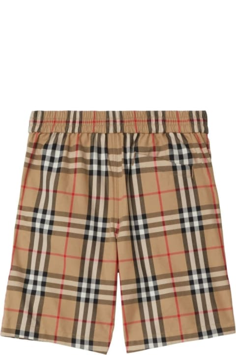 ملابس تحتية لـ أولاد Burberry Beige Shorts With Check Print In Cotton Boy