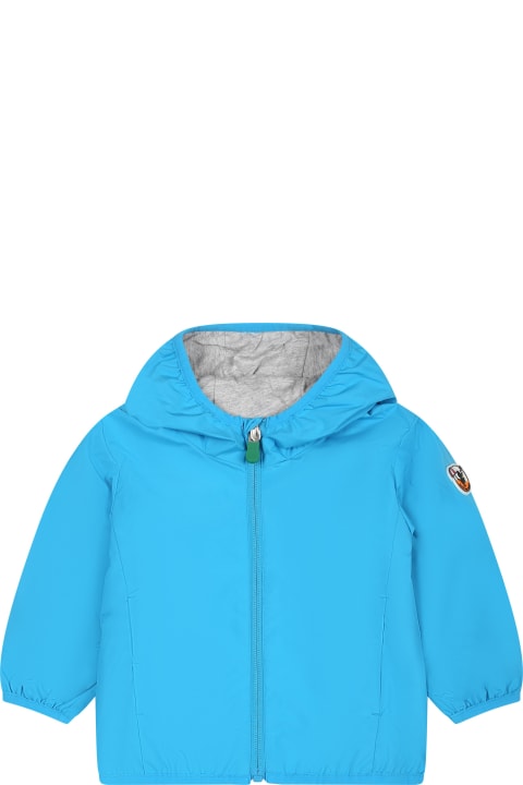 Topwear for Baby Boys Save the Duck Light Blue Coco Windbreaker For Baby Boy With Logo
