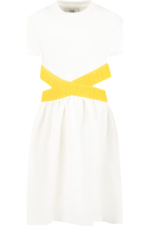 White Dress For Girl With Yellow Logo
