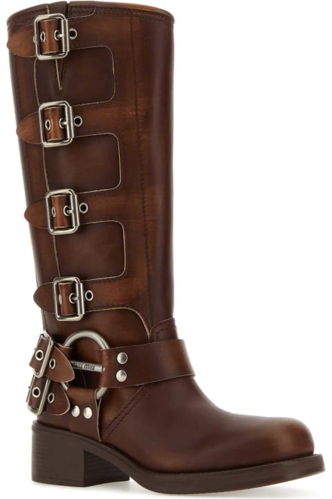 Boots for Women Miu Miu Brown Leather Boots