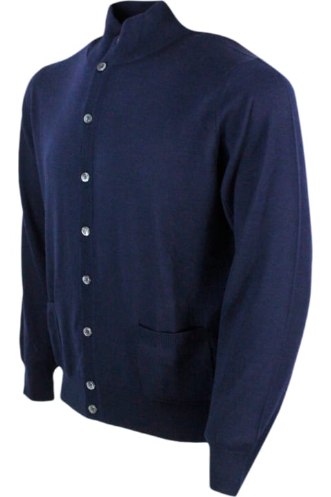 Cardigan Sweater With Buttons In Fine Merino Wool