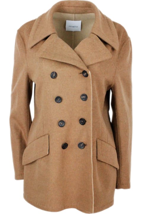 Malo Coats & Jackets for Women Malo Three-quarter Coat In Wool And Cashmere With Double-breasted Buttoning And Contrasting Tailored Seams.oversize Fit