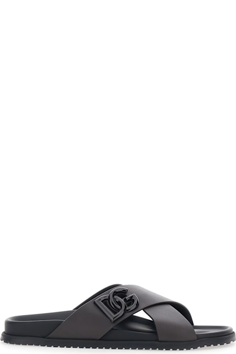 Homeware Dolce & Gabbana Brown Sandals With Logo Detail And Criss-crossed Straps On The Front In Leather Man