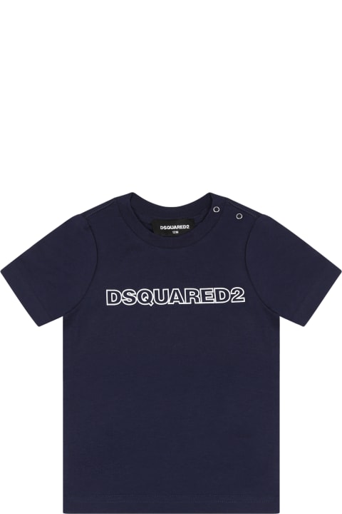 ベビーボーイズ トップス Dsquared2 Blue T-shirt For Baby Boy With Logo