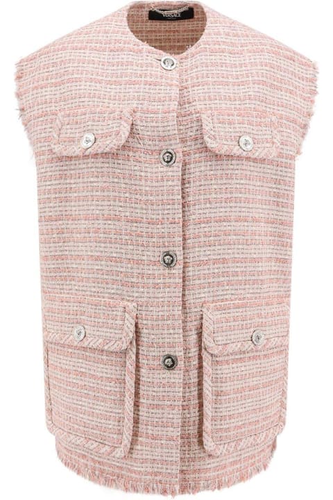 Fashion for Women Versace Button-up Frayed Tweed Waistcoat