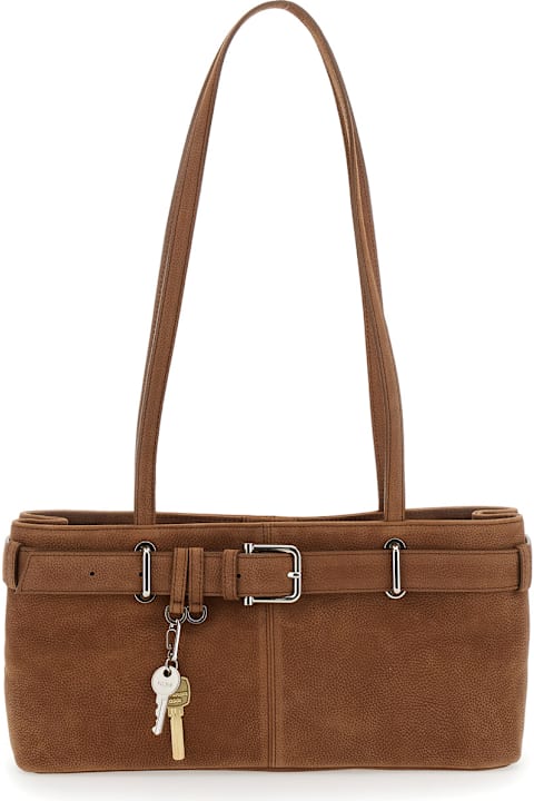 OSOI for Women OSOI 'brocle' Brown Shoulder Bag With Belt And Pendant Key Details In Hammered Leather Woman
