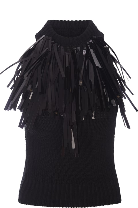 Jil Sander for Women Jil Sander Black Sleeveless Top With Sequin Fringes