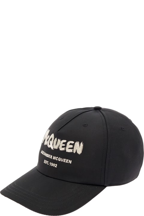 Hats for Men Alexander McQueen Black Logo-printed Hat Man Alexander Mcqueen