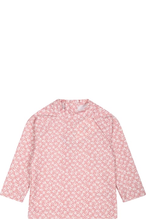 Petit Bateau Clothing for Baby Girls Petit Bateau Pink Anti Uv T-shirt For Baby Girl With Flowers Print