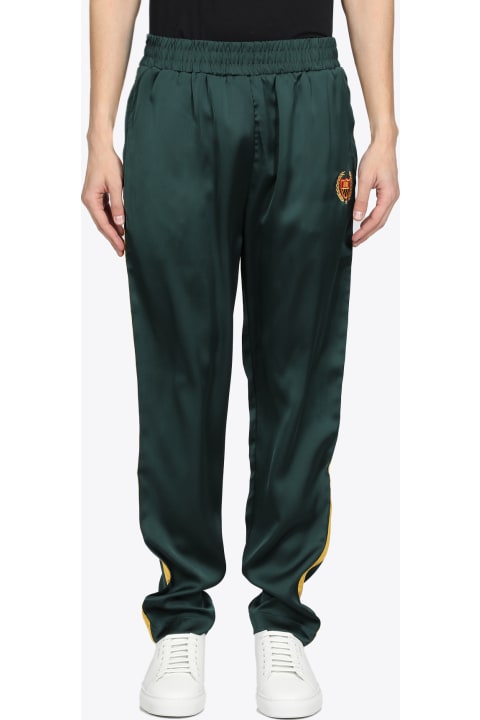 Academy Tracksuit Dark green satin track pant with yellow side band - Academy tracksuit