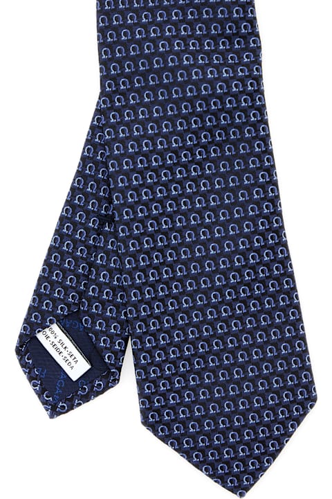 Ferragamo for Men Ferragamo Blue Tie With All-over Mini Logo Print In Silk Man